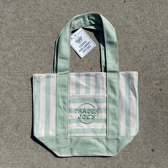 Trader Joe’s MINI Tote Bag Cotton Canvas Limited Edition — STRIPED PASTEL GREEN!