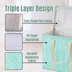 3 PCS Large Evergreen Insulated Cooler Reusable Grocery Shopping Bag Lid