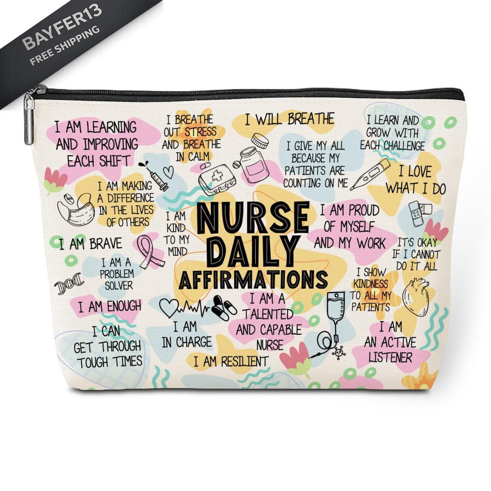 Daily Affirmations Makeup Bag Nurse Accessories 9.8×7 Inches, Multicolor630