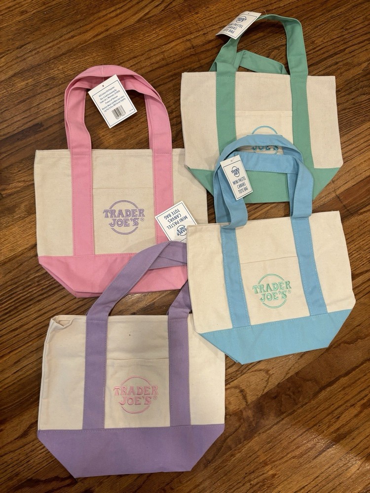 Trader Joe’s Canvas Tote Bags Set of 4 Foldable Small Multicolor Solid