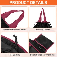 1Pcs 20″ x 16″ Washable Shopping Totes Fit in Pocket (Black)