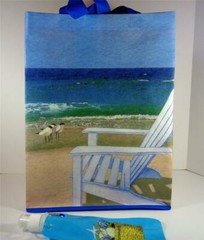 BEACH CHAIR AND SEAGULLS NAUTICAL RECYCLED MATERIAL BEACH BAG & WATER BOTTLE
