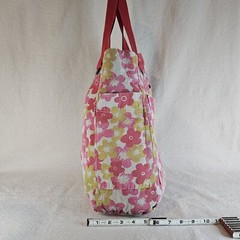 Canvas Tote Bag Floral Pink Yellow Pockets Hippie Boho Mod Beach Shopping Casual