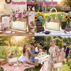 Silkfly 12 Pack Burlap Tote Bags Bulk, Jute Canvas Gift Bags with Handles, 12…