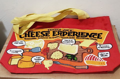 Trader Joe’s Cheese Adventure Red Canvas Grocery Tote Yellow Handle Reusable Bag