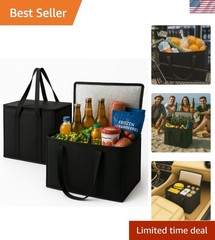 Durable Black Insulated Grocery Bags – 2-Pack XL, Perfect for Shopping & Camping