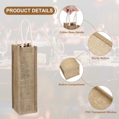2 Pcs Wine Tote Bag, Burlap Wine Gift Bags for Wedding Gifts