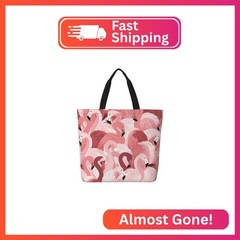 Famame Pink Flamingo Canvas Tote Bag Large Women Casual Shoulder Bag Handbag Reu