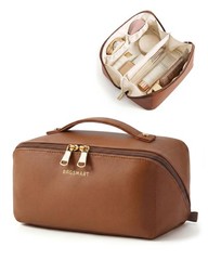 BAGSMART Makeup Bag Travel Cosmetic Bag, Large Make Medium, 09- Coffee Brown