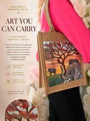 Hand-Painted Tote Bag Limited Edition Reusable Canvas Elephant Sunset Wearable