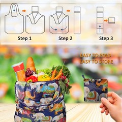 4 Pack Animal Printed Reusable Grocery Bags Lightweight Machine Washable