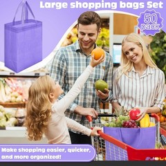 50 Pcs Reusable Tote Bag Bulk 8 x 4 x 10 Inch Non Woven Shopping Bag W/ Handle
