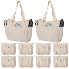 White 10 Pcs Canvas Tote Bags for Women Reusable Shoulder Tote Bags with Zipp…