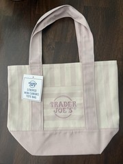 Trader Joe’s Striped Mini Canvas Tote Bag, Pink/White, Reusable