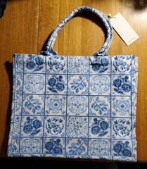 Serenite Spring Blue Floral Cotton Canvas Reusable Shopping Tote Bag