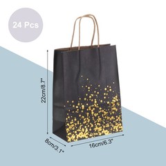 24Pcs Kraft Gift Bags with Handles Bulk, Black Gold Dot Party Favor Bags