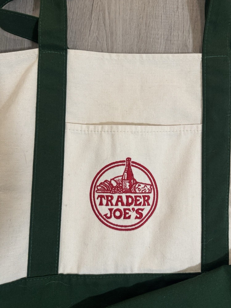 Trader Joe’s Canvas Foldable Tote Bag Beige Green Solid