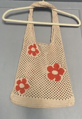 Shopping Tote Shoulder Bag Grocery Crotchet 13”x 21” Orange Flowers China