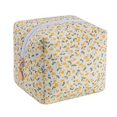 WHHJM Cube Cosmetic Makeup Bag Small Cotton Quilted Yellow Floral