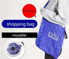 Portable Foldable Shopping Bag Reusable Grocery Tote with Compact Storage Disc