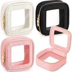 Abbylike 3 Pcs Clear Makeup Bags Travel Cosmetic Small, Black, White, Pink