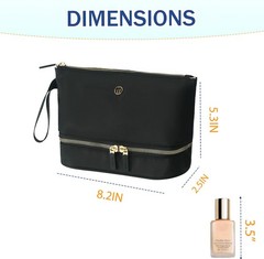 lllyan Travel Makeup Bag Double Layer Cosmetic Pouch with Brush Black
