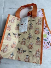 Small Reusable Shopping Tote Bag Two (2) Pack Halloween Pumpkins Teddy Bears
