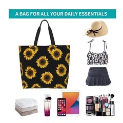 Funny Sunflower Theme Grocery Large Tote Bag Yellow Floral Print Handbags