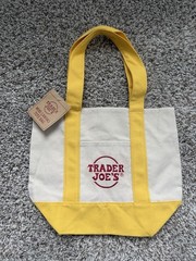 Trader Joe’s Mini Canvas Tote Bag Yellow Beige Foldable Reusable Small