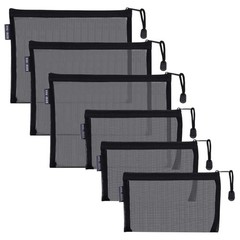 HRX Package Nylon Mesh Cosmetic Zipper Bags, 6PCS Black Makeup A5, A6,