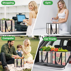 4 Pack Reusable Grocery Bags, Heavy-Duty Shopping Bags with Sturdy Handles, Wate