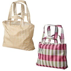2 IKEA Skynke Reusable Shopping Bags Handles Pouch Plaid Polka Dot Sustainable