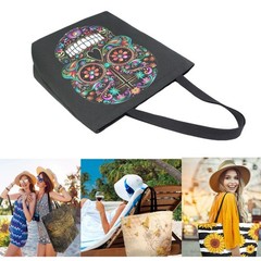 Chic Extra Large Shoulder Grocery Tote Bag, Colors Sugar Skull Day of Dead Bl…