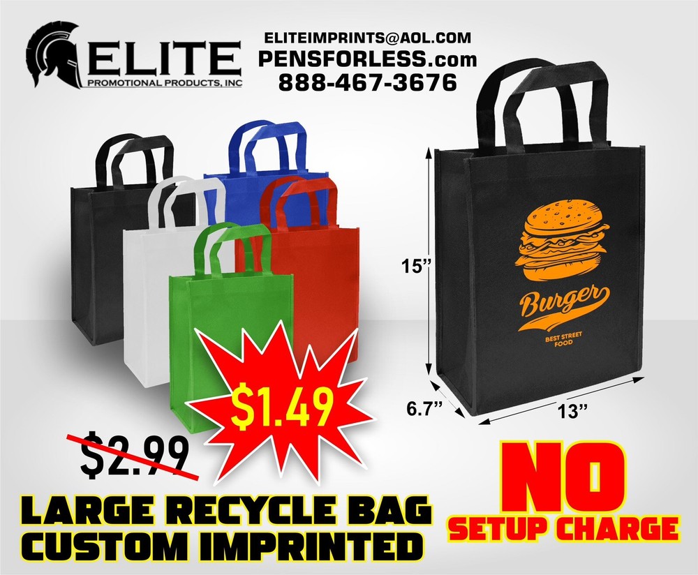 Personalized recycle Tote Bag Printed With Your Logo / Name /Text /Art QTY100