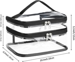 HAOGUAGUA Double Layer Clear Cosmetic Bag Makeup Bag, Waterproof Black-large