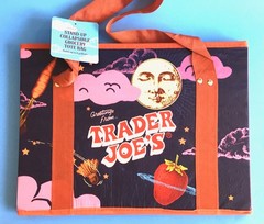 Trader Joe’s Stand-Up Collapsible Grocery Tote, Foldable, Retro Graphics