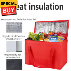 2-Pack XL-Large Insulated Grocery Shopping Bags, Red, Reusable, Heavy Duty, Zipp