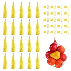 50pcs Mesh Reusable Produce Mesh Bags with Loop-Style Closures, 24 Inch Yellow