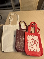 Lululemon Reusable Shopping Tote Bag Large White Small Red & Burgundy New