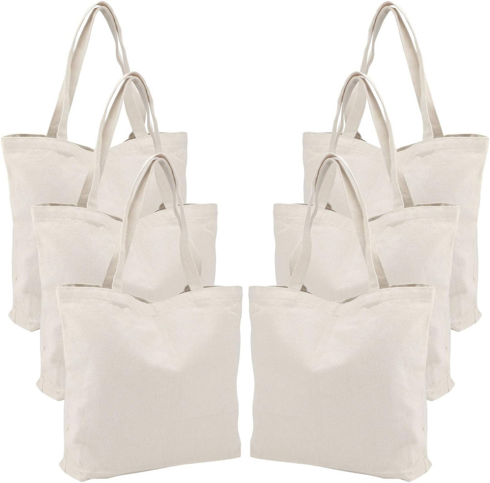 6 Packs Large Canvas Tote Bags, 20X15 Inch Reusable Grocery Bag, Natural White B