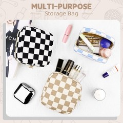 Playexen Corduroy Small Makeup Bag, Checkered Blue, Checkered-Blue