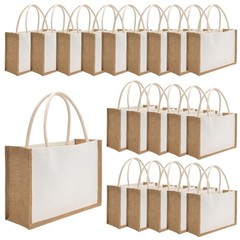 20 Pack Burlap Tote Bags Jute Tote Bags Reusable Water Resistant Beach Bag Bl…