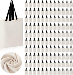 120 Bulk Cotton Tote Bags 15×16″ Blank Reusable Shopping Bags – Beige & Black