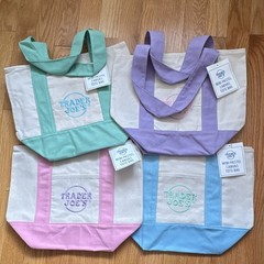 Trader Joe’s Mini Pastel Canvas Tote Bag Set of 4, Cotton Polyester, Multicolor
