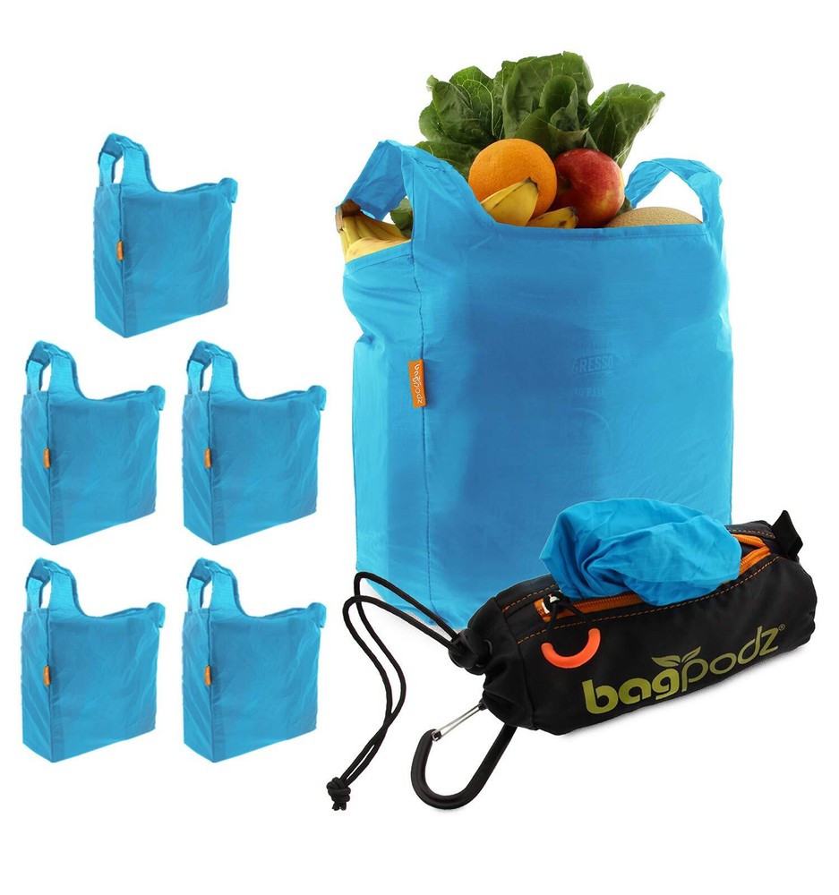 Sturdy Reusable Grocery Bags Foldable & Washable RipStop Nylon 5 Pack