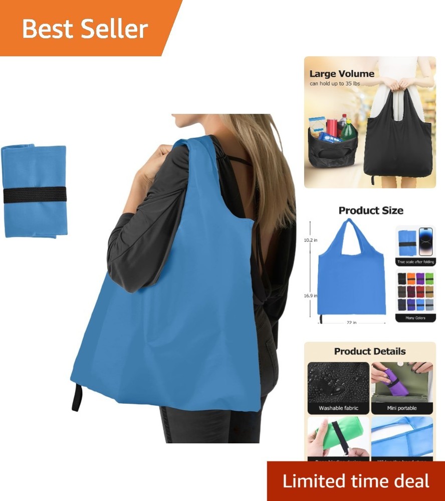 C3-Blue Washable Reusable Grocery Tote – Foldable, Lightweight Polyester Carrier