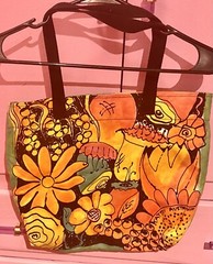 TOTE Signed KATSUi AUSTRALIA XL Canvas Reversible TROPICAL FLOWERS Zip EUC