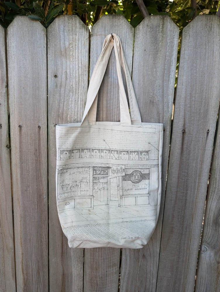 Starbucks Canvas Tote Bag Lined 2014 The First Store by Frank Ching