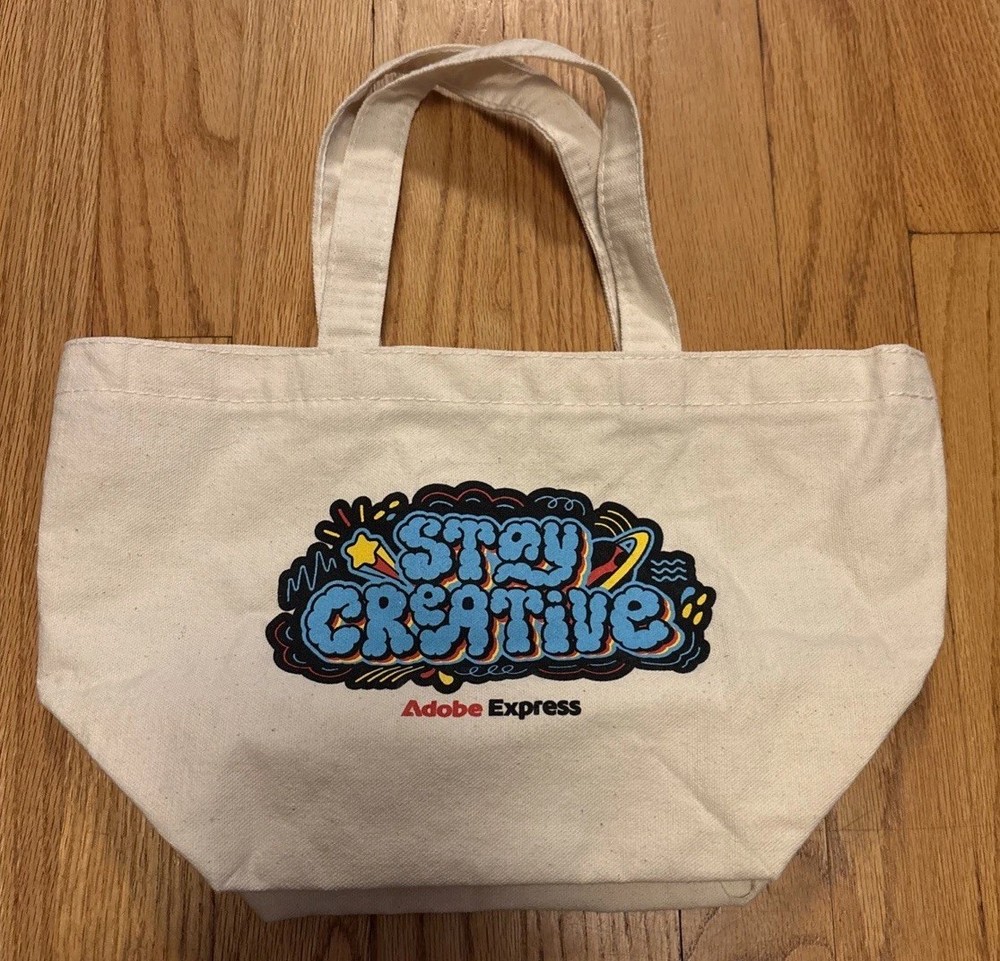 Adobe Express Stay Creative Reusable Canvas Tote Lunch Bag Unisex Small Mini