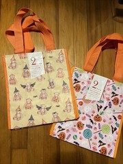 🧸TWO (2) PACK Halloween reusable shopping bag PUMPKINS 🎃 TEDDY 🧸 BEARS fun